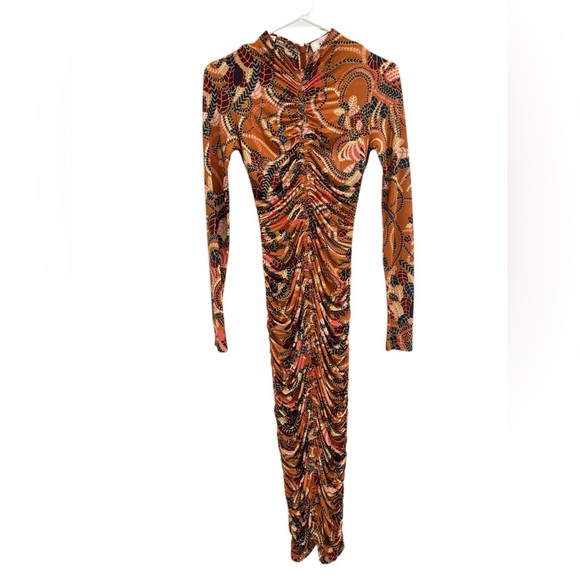NEW! ALC Ansel Printed Ruching Mock Neck Stretch Midi Dress Size Small Bodycon - Picture 4 of 10
